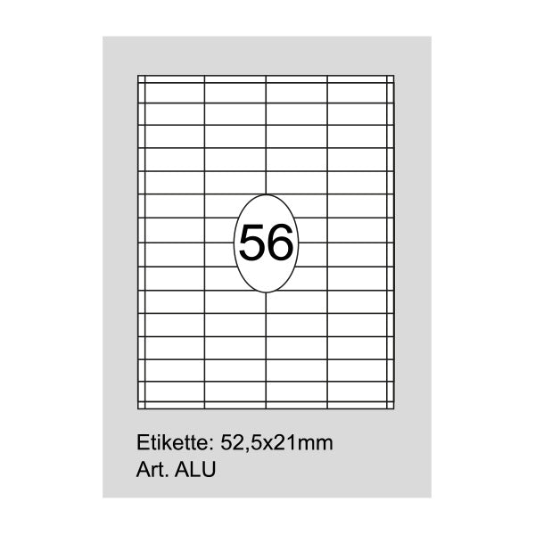 Etiketten, aluminiumfarbig 52.5x21mm 56 pro A4, Schachtel 100, 52.5x21
